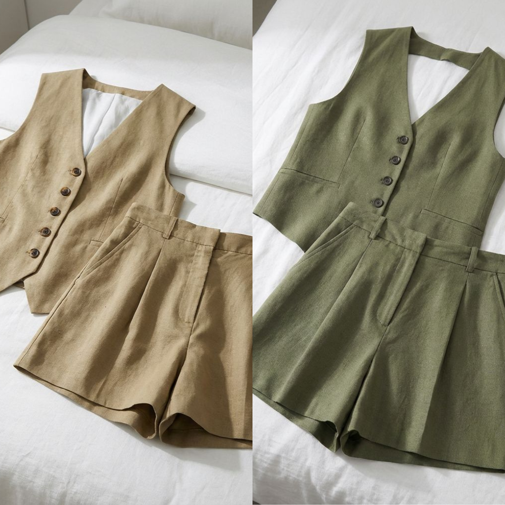 Conjunto em Alfaiataria Casual de Algodão e Linho Misto (Compre 1 Leve 2)