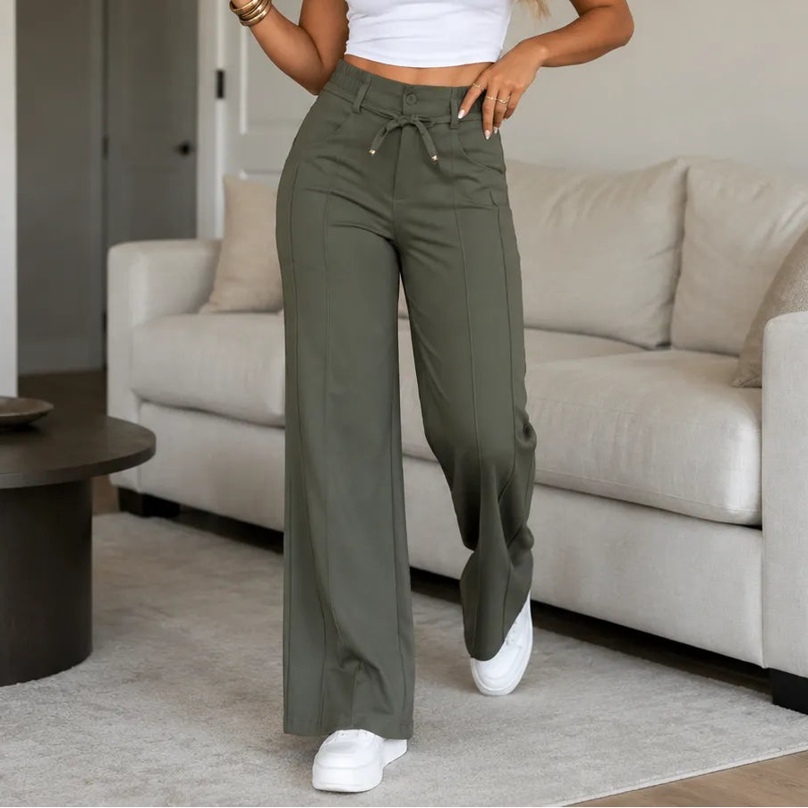 (Compre 2 e Leve 3) Calça Pantalona Helena em Malha de Seda Gelo e Poliéster