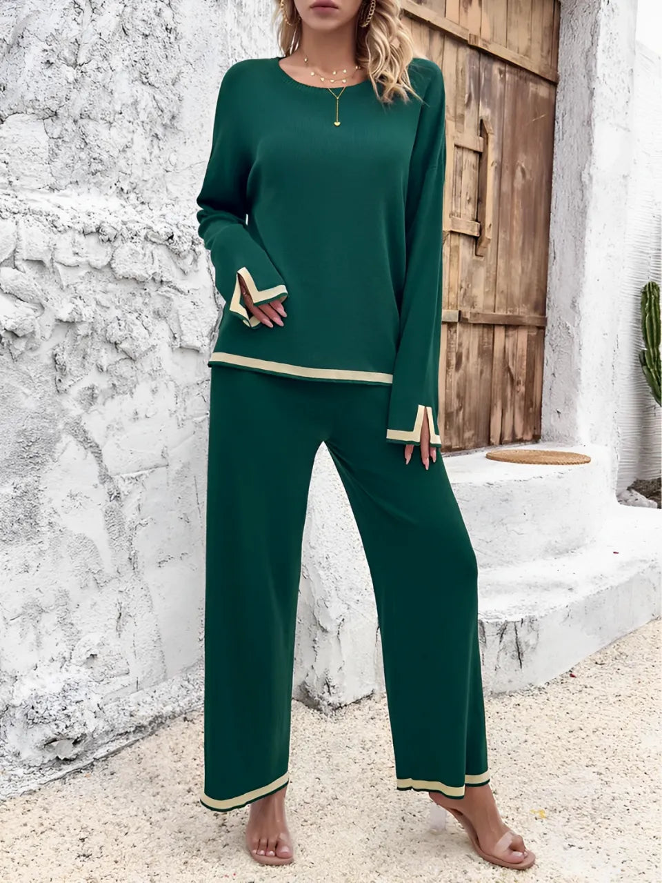 Conjunto com Blusa Mullet de Manga Longa e Calça Cós Elástico