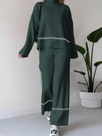 Conjunto de Tricô com Suéter Mullet Gola Alta e Calça Confortável