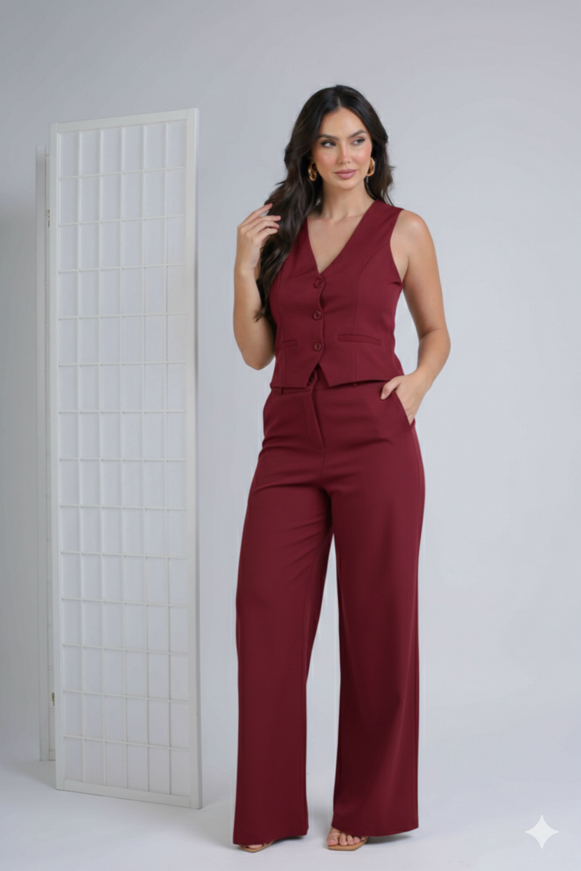 Conjunto Feminino de Alfaiataria Premium: Blusa Manga Curta e Calça Reta
