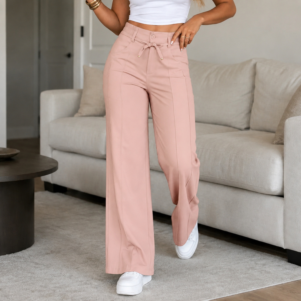 (Compre 1 e Leve 2) Calça Pantalona Helena em Malha de Seda Gelo e Poliéster