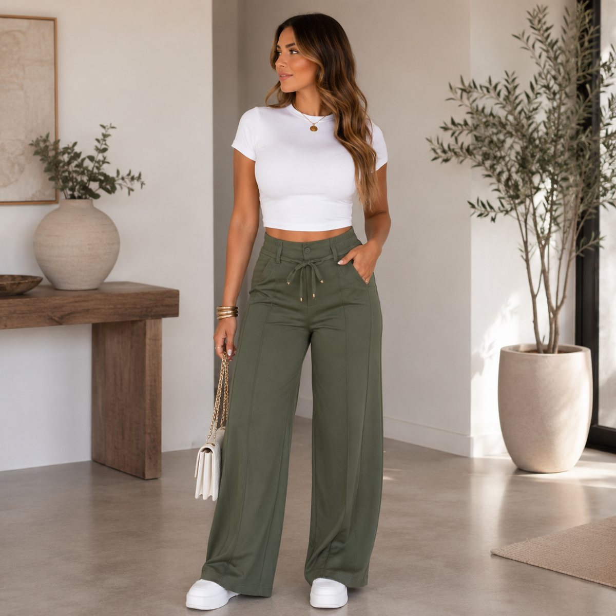 (Compre 1 e Leve 2) Calça Pantalona Helena em Malha de Seda Gelo e Poliéster