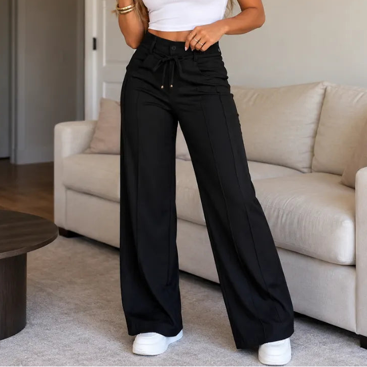 (Compre 2 e Leve 3) Calça Pantalona Helena em Malha de Seda Gelo e Poliéster