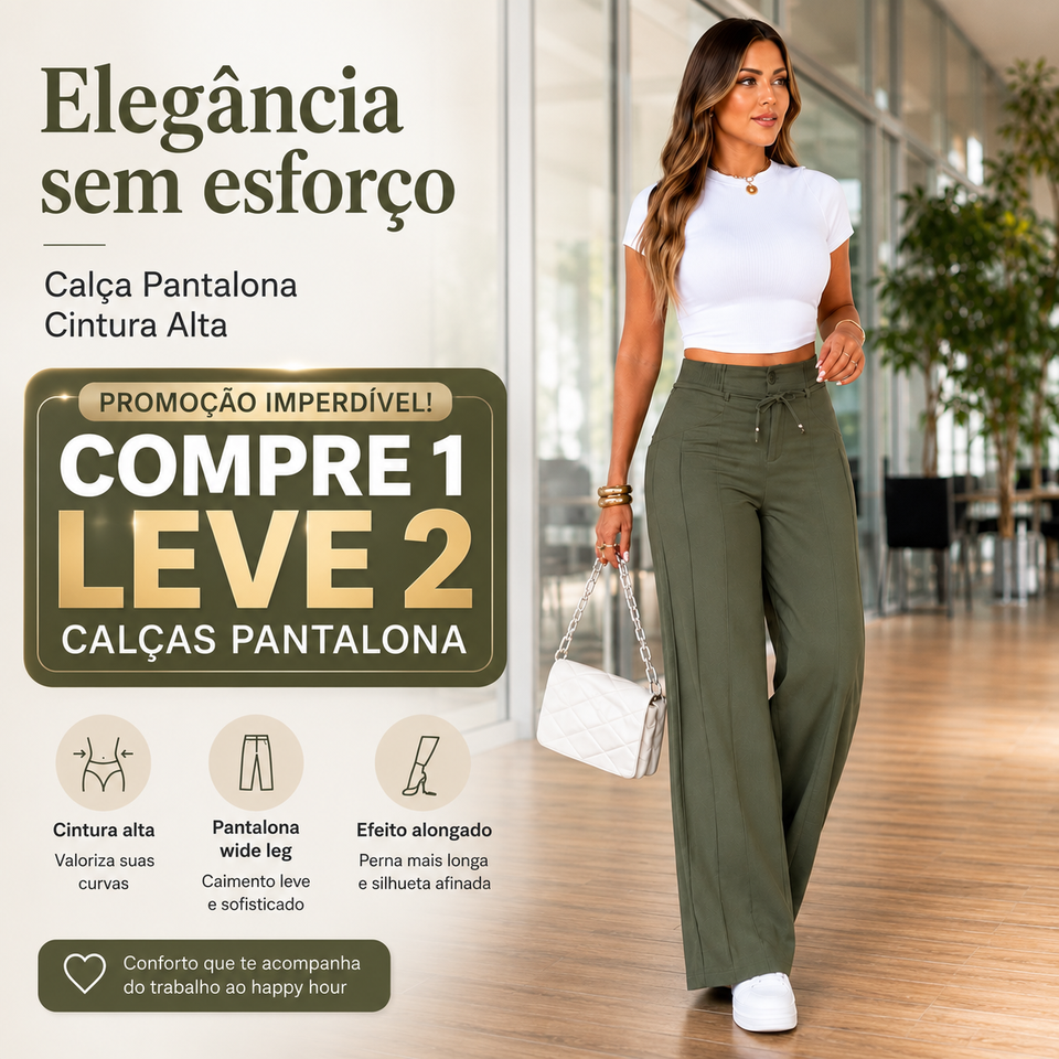 (Compre 1 e Leve 2) Calça Pantalona Helena em Malha de Seda Gelo e Poliéster
