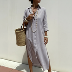 Vestido Bellavita™ Com Listras Verticais e Caimento Fluido