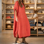Vestido Aurores™ em Linho de Algodão com Fenda Lateral