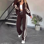 Conjunto Angelina™ com Jaqueta de Gola Alta e Listras Modernas
