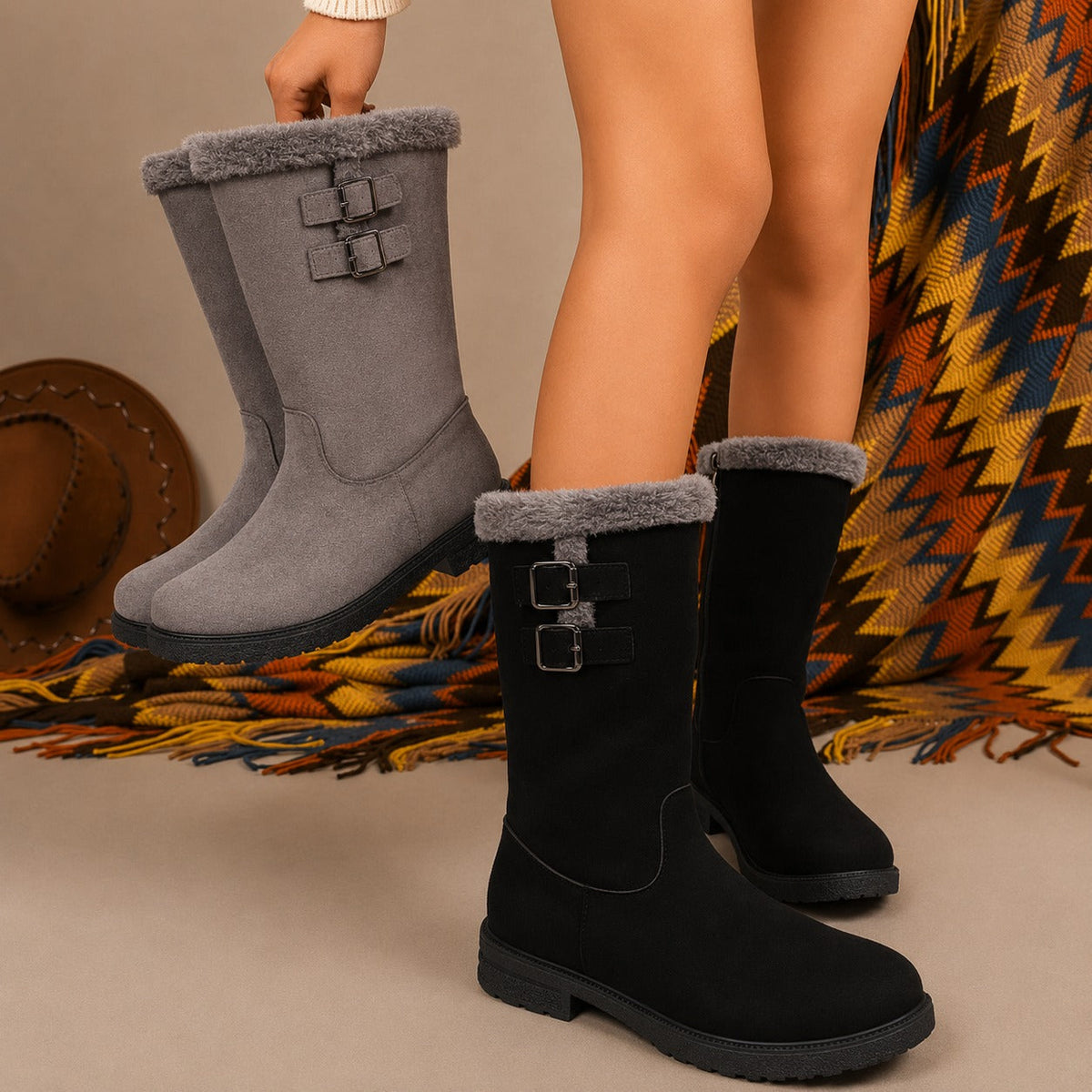 Bota Genevieve™ com Forro Acolchoado Interno e Cano Médio
