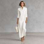Vestido Noriele™ com Gola Polo, Listras Laterais e Modelagem Longa.