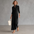 Vestido Noriele™ com Gola Polo, Listras Laterais e Modelagem Longa.