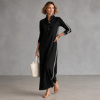 Vestido Noriele™ com Gola Polo, Listras Laterais e Modelagem Longa.