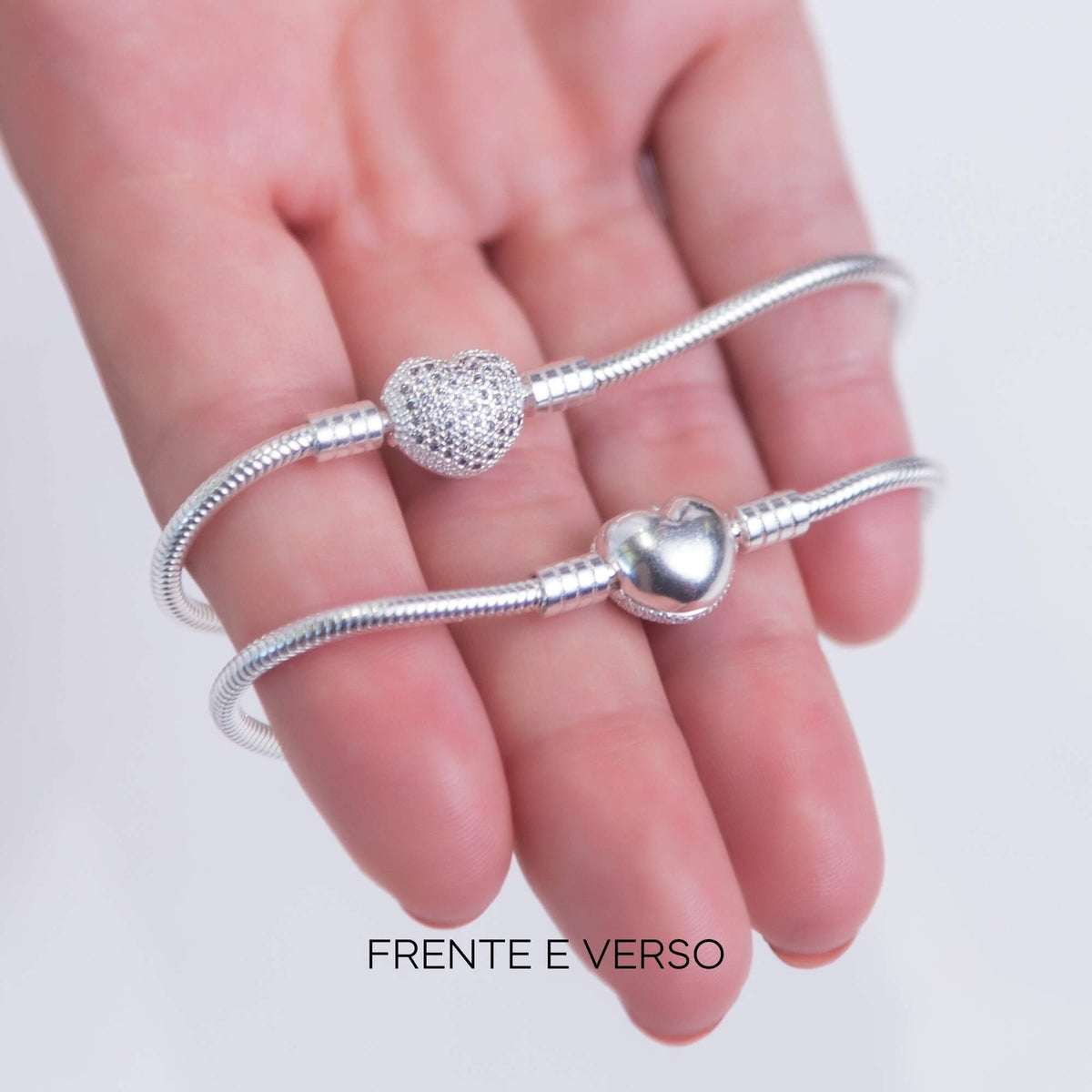 (BRINDE) Kit Pulseira Coração Cravejado + Corrente de Segurança Prata 925