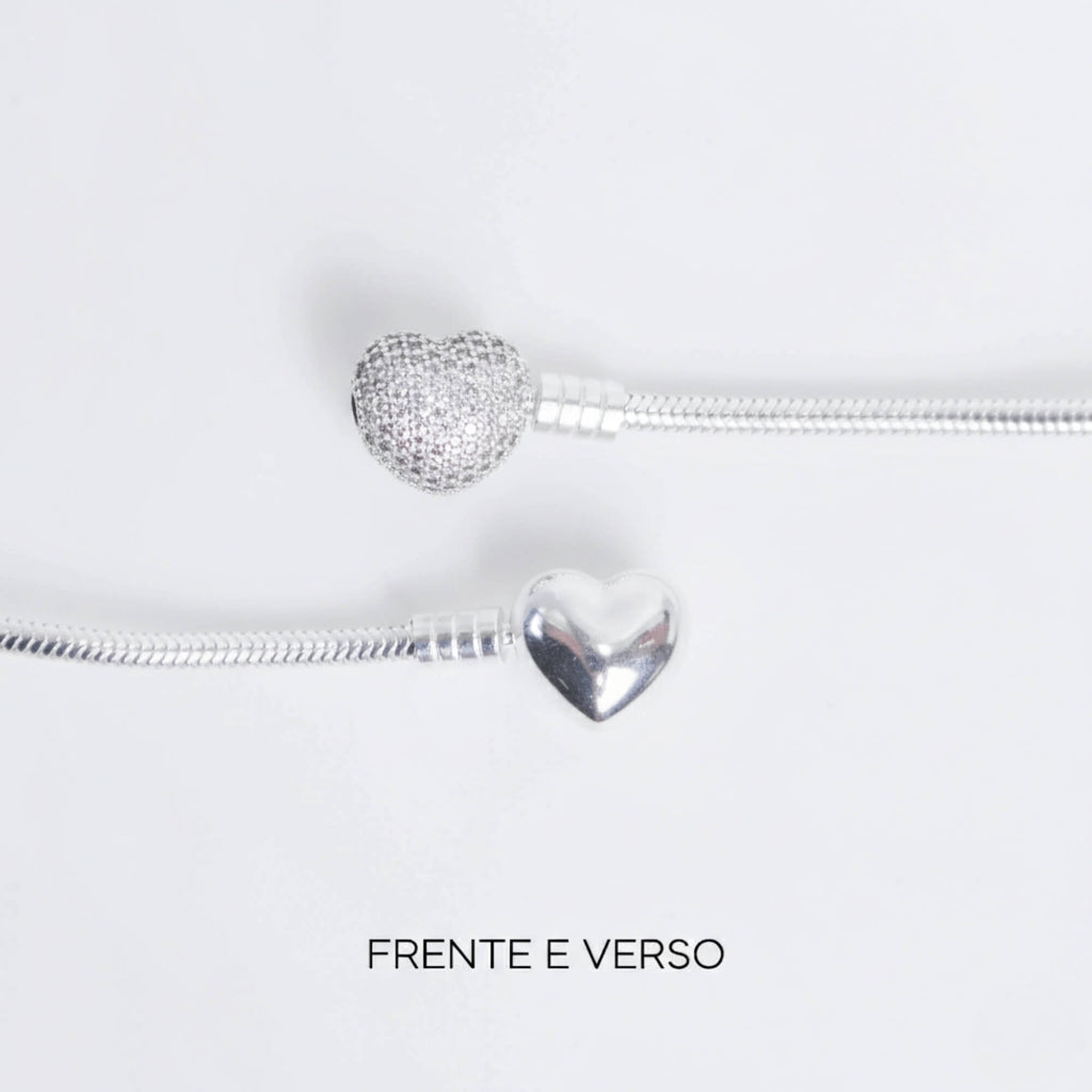 (BRINDE) Kit Pulseira Coração Cravejado + Corrente de Segurança Prata 925