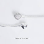 (BRINDE) Kit Pulseira Coração Cravejado + Corrente de Segurança Prata 925
