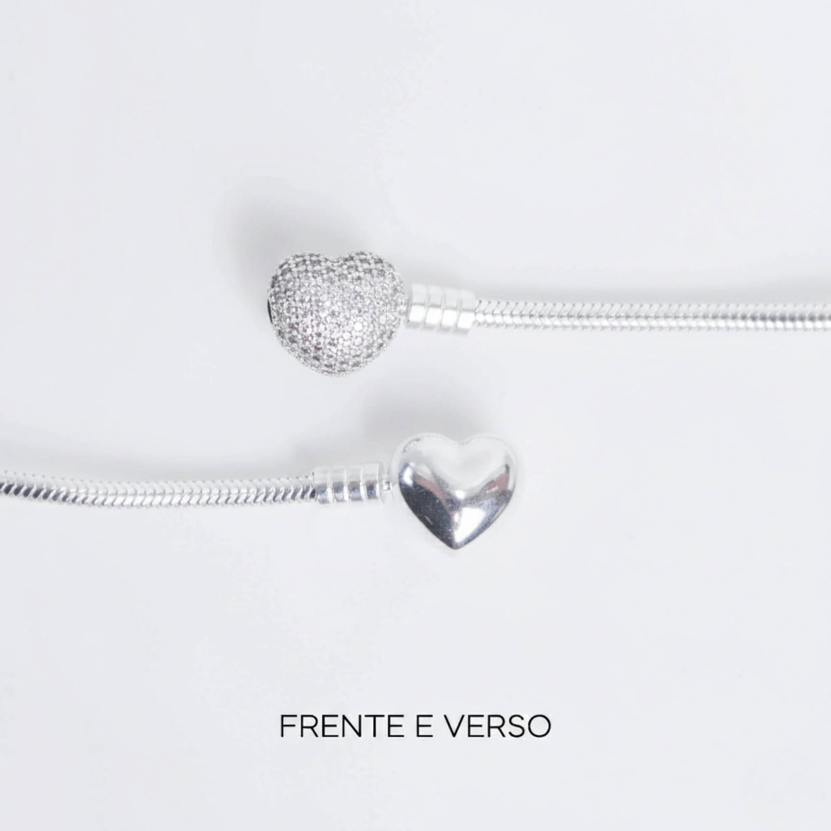 (BRINDE) Kit Pulseira Coração Cravejado + Corrente de Segurança Prata 925