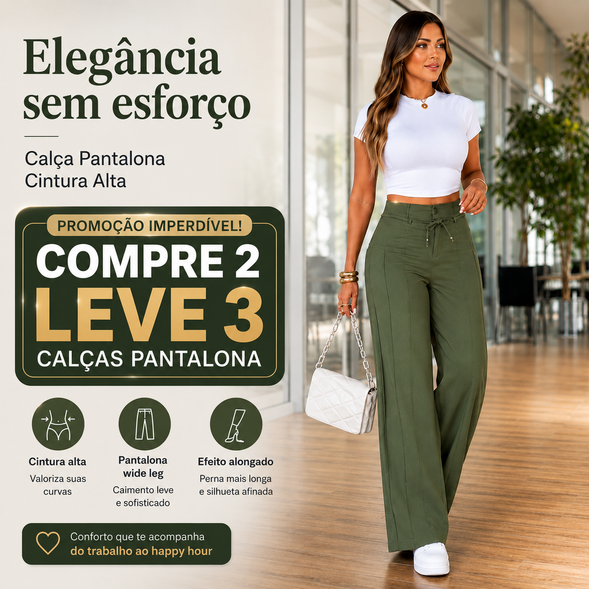 (Compre 2 e Leve 3) Calça Pantalona Helena em Malha de Seda Gelo e Poliéster