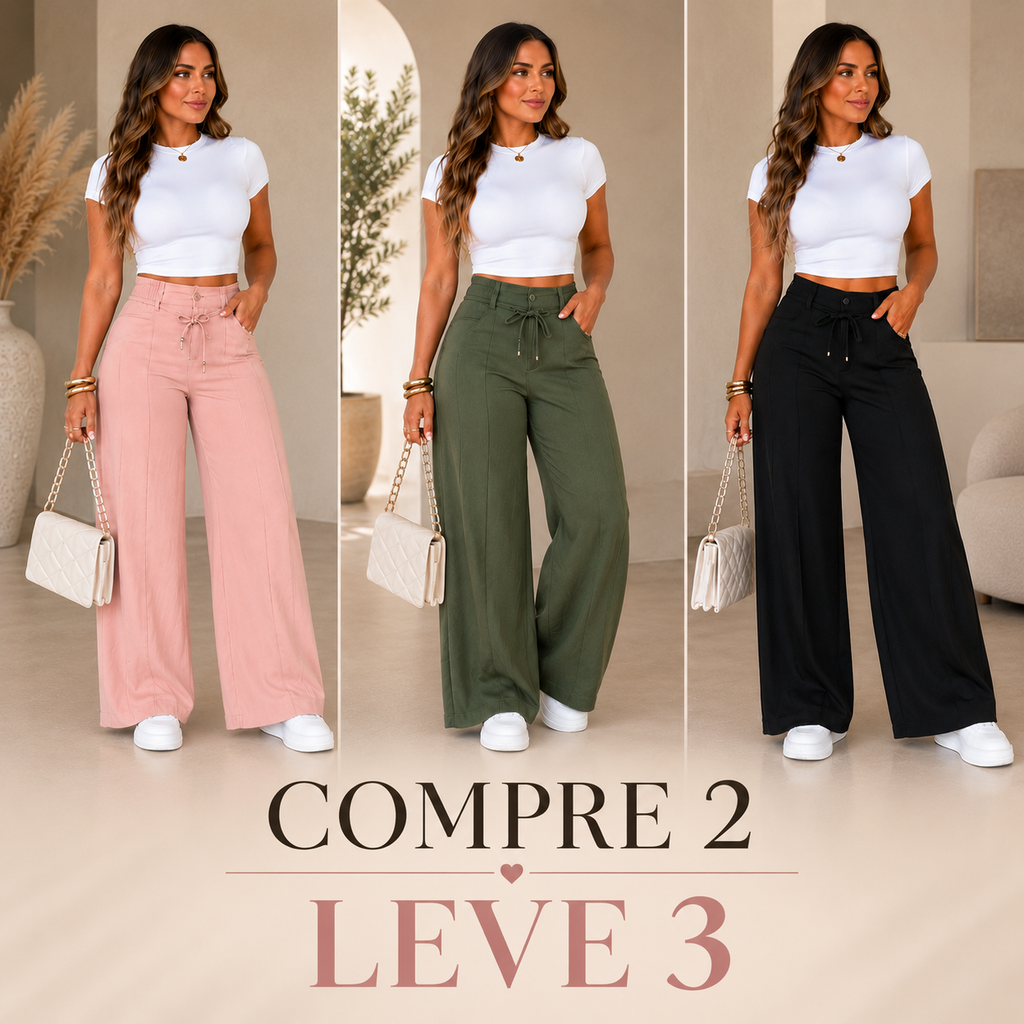 (Compre 2 e Leve 3) Calça Pantalona Helena em Malha de Seda Gelo e Poliéster